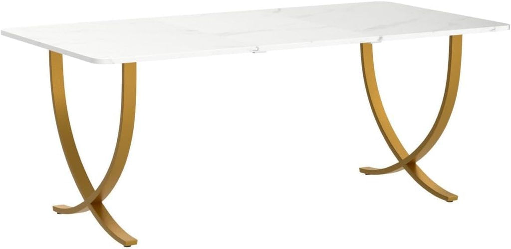 63” Large White and Gold Office Desk Y935532