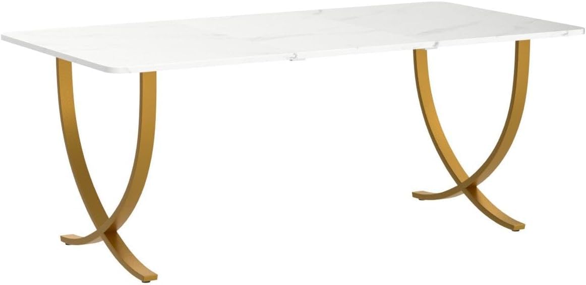 63” Large White and Gold Office Desk Y935532