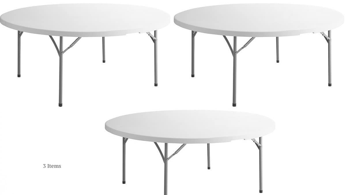 White 6 Ft Round Plastic Folding Table R34018