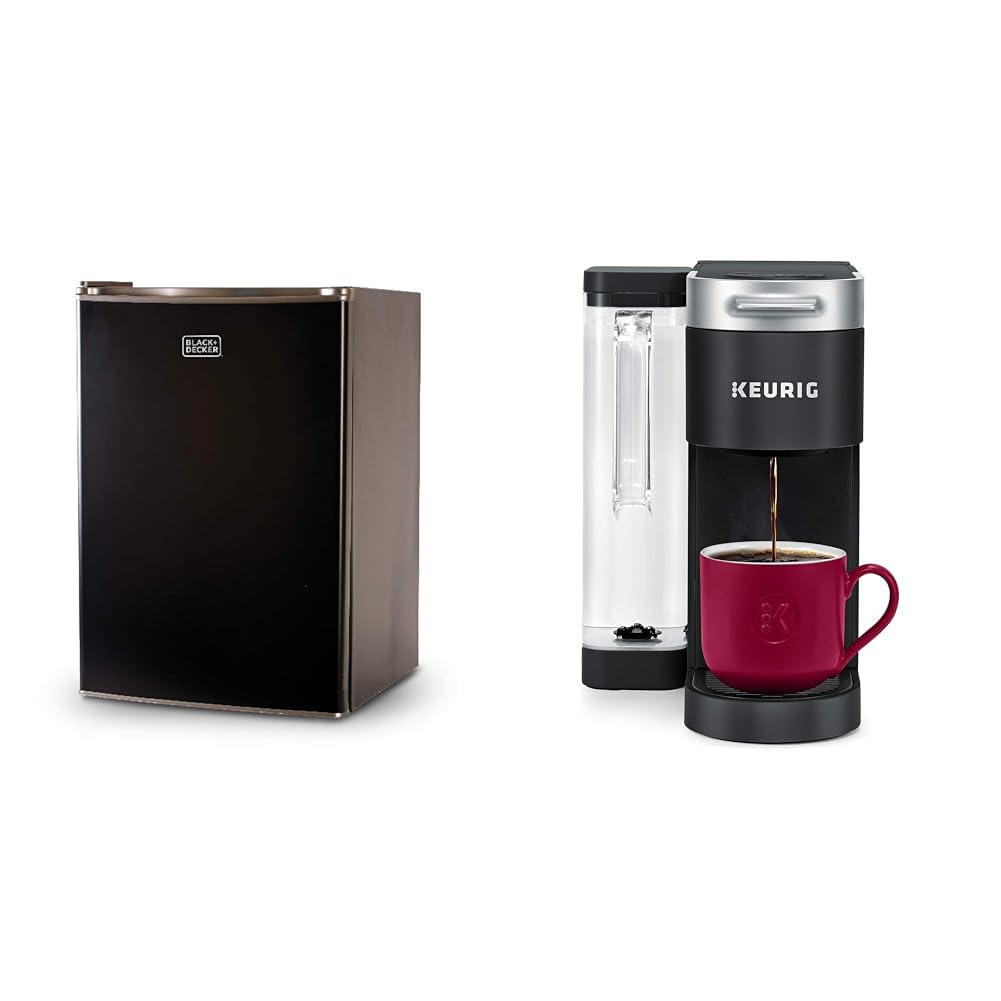 Compact Single Door Mini Fridge with Freezer, 2.5 Cubic Feet, Black & Single Serve K-Cup Pod Coffee Maker, Black Y773