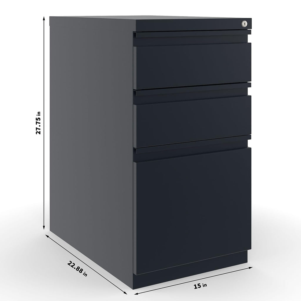Black 3 Drawer Letter Size Lockable File Cabinet U6581