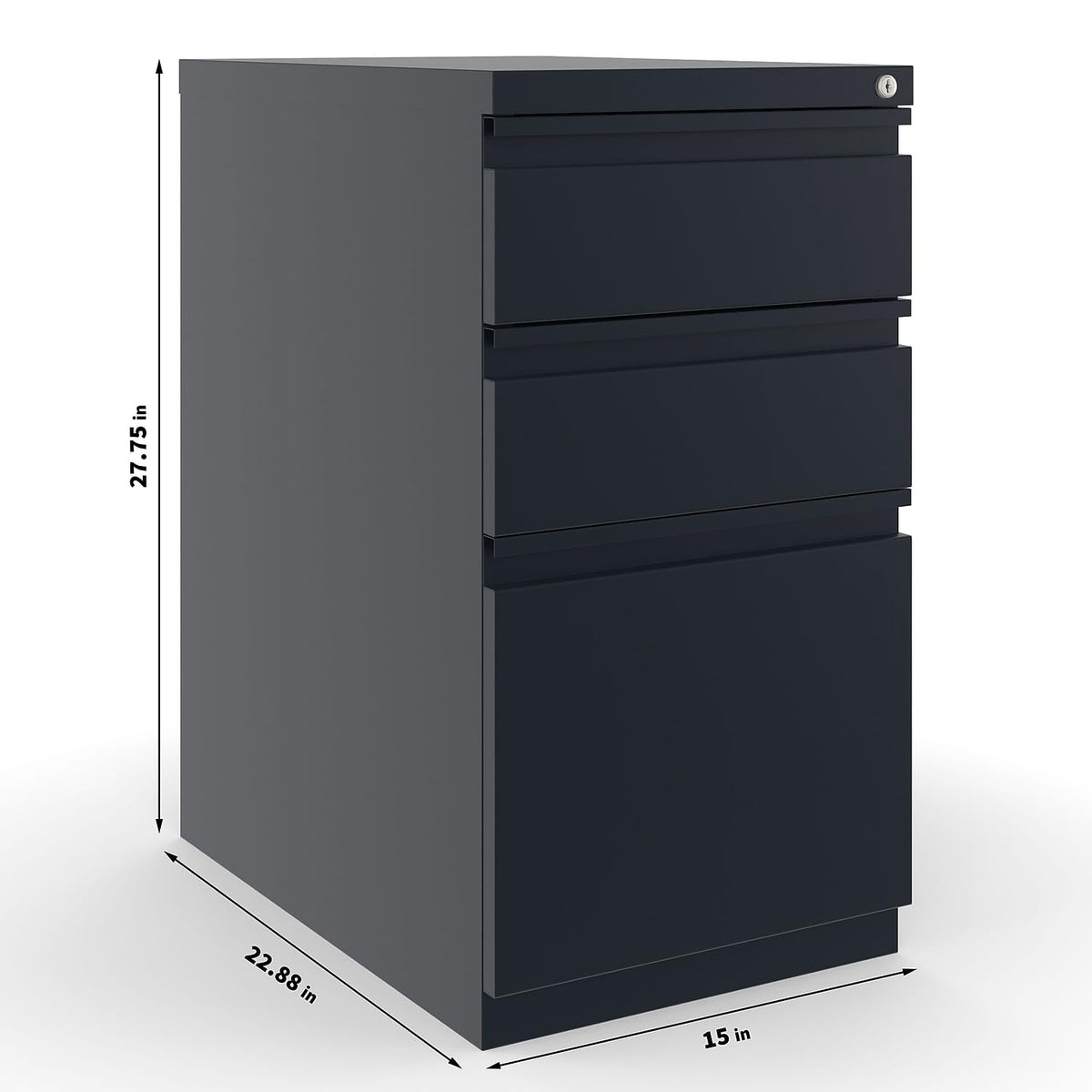 Black 3 Drawer Letter Size Lockable File Cabinet U6581