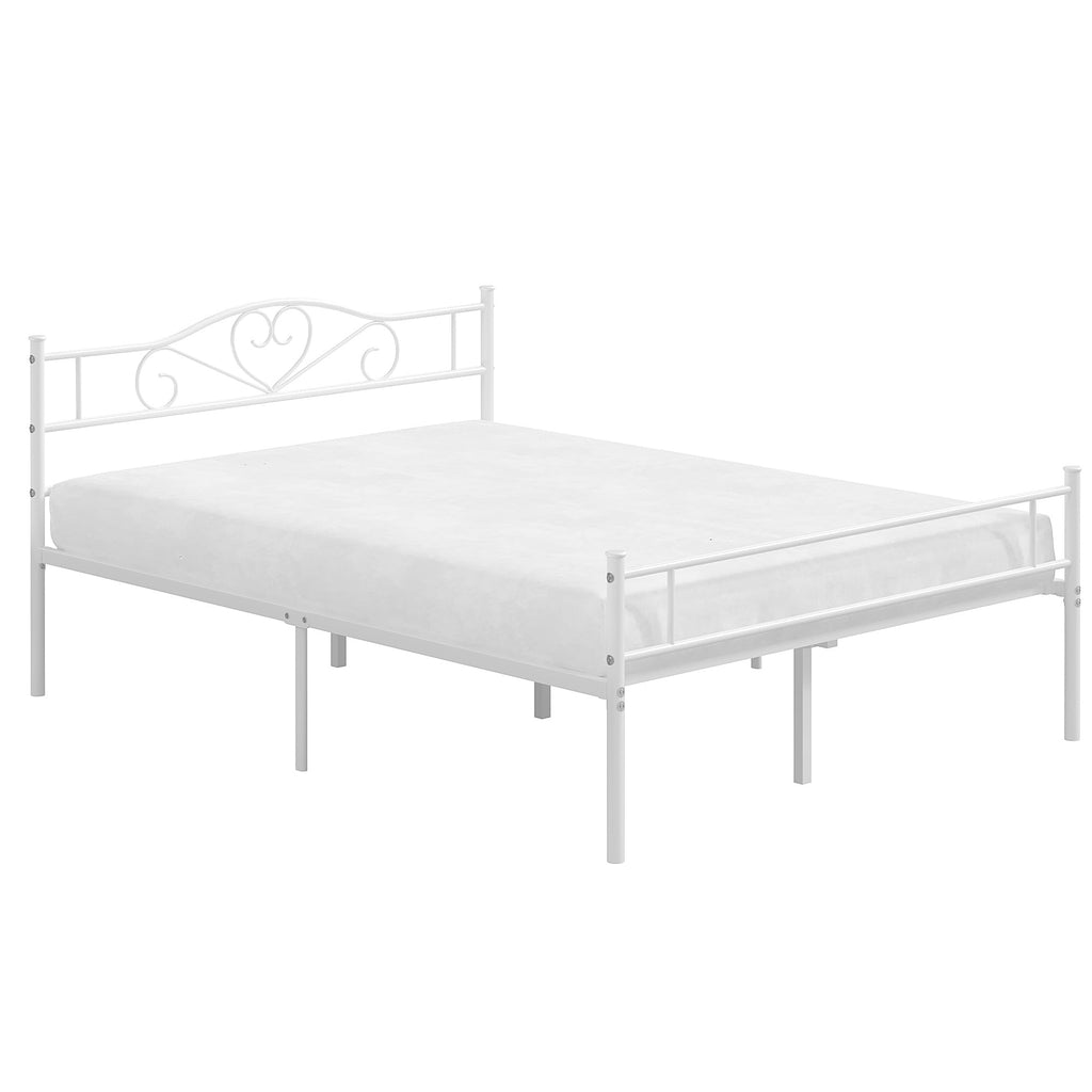 Full Size White Metal Platform Bed Frame with Headboard Q605