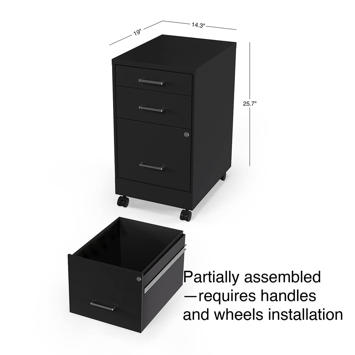 Black 3 Drawer Letter Size File Cabinet P847