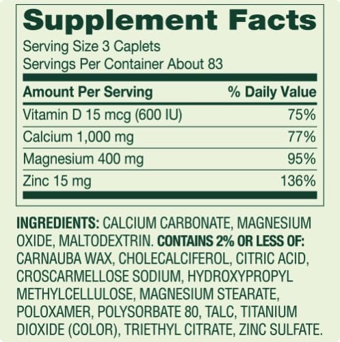 Calcium Magnesium Zinc with Vitamin D3 250 Caplets I892721