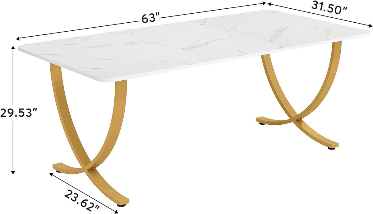 63” Large White and Gold Office Desk Y935532