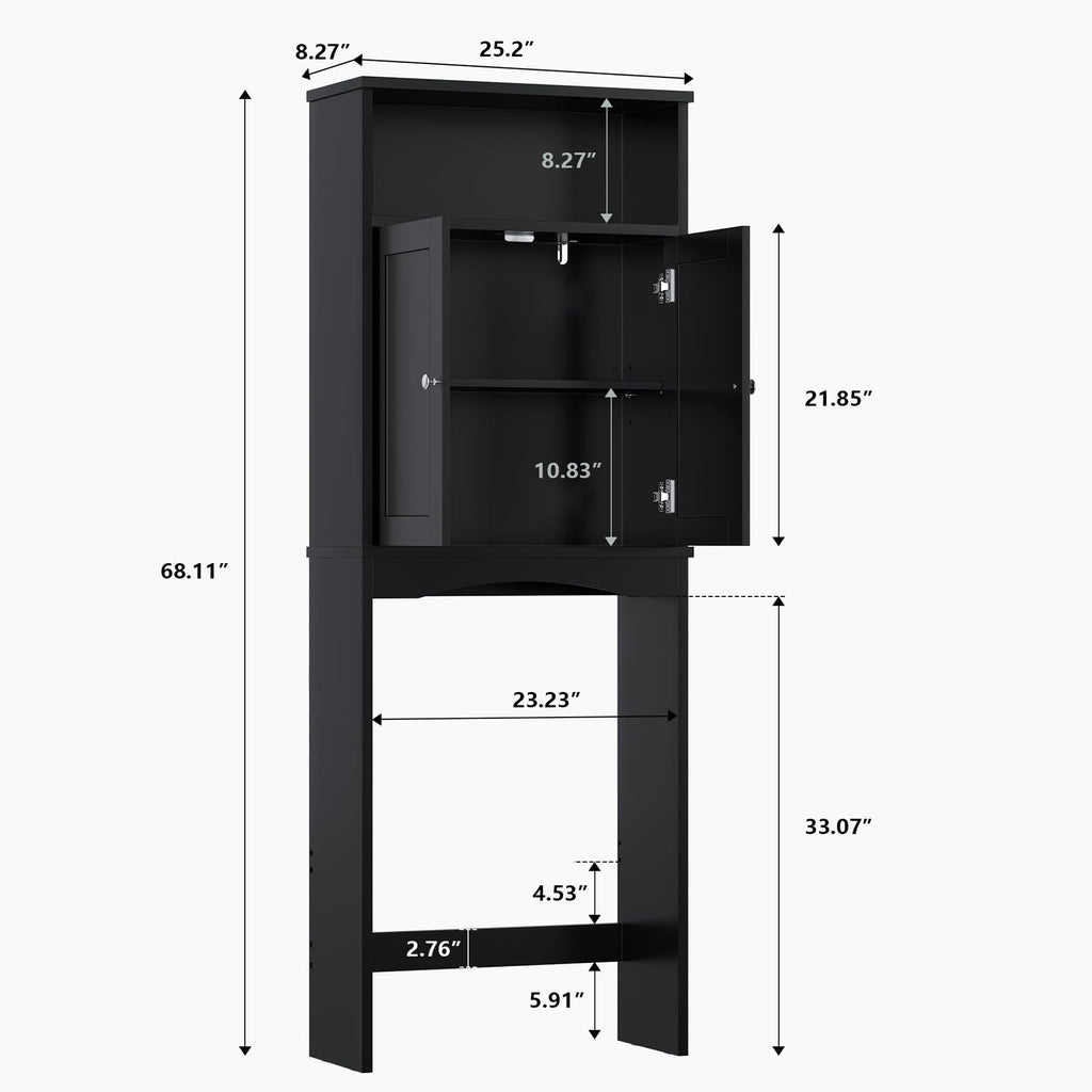 Over The Toilet Storage Cabinet with Adjustable Shelf and Double Door, Black B237679