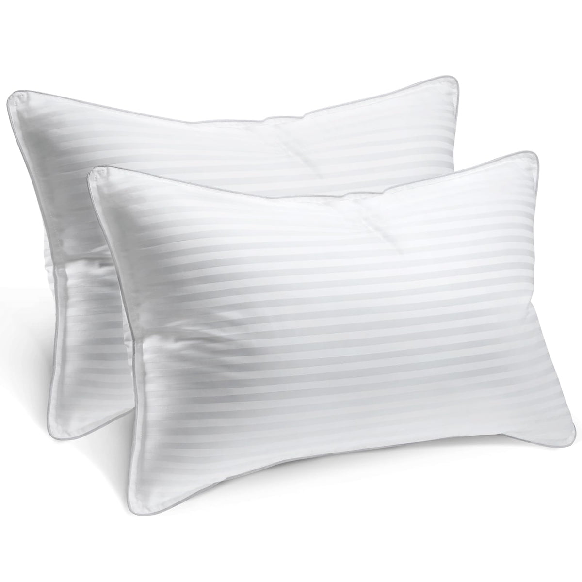 King Size Set of 2 Firm Down Alternative Striped White Pillows J988913