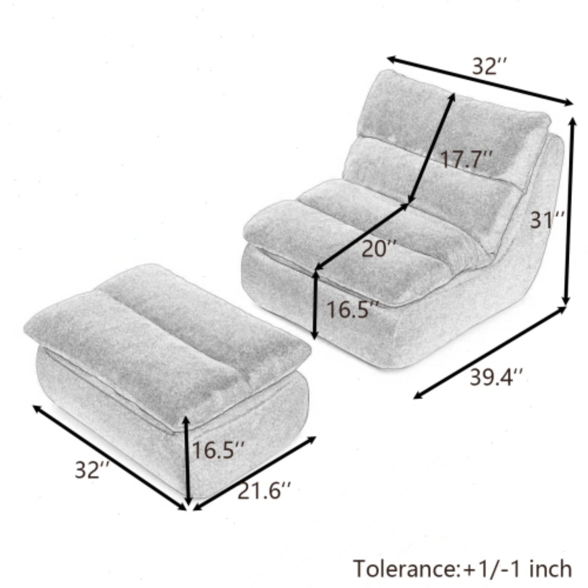 Yellow Memory Foam Bean Bag Chair with Ottoman Z50750