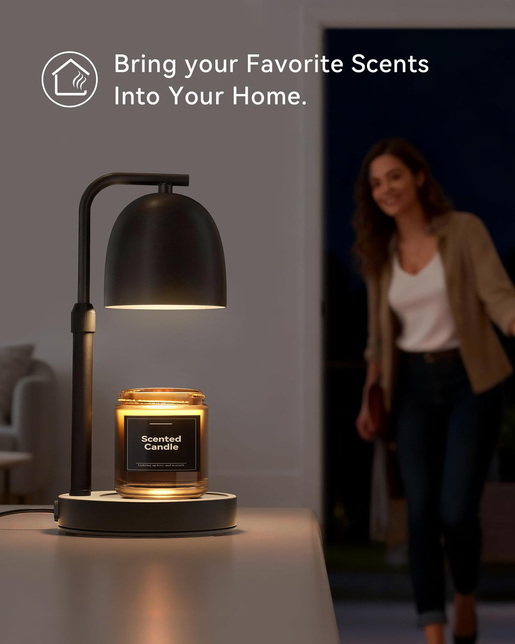 Black Adjustable Height Dimmable Candle Warmer Lamp with Timer U721809