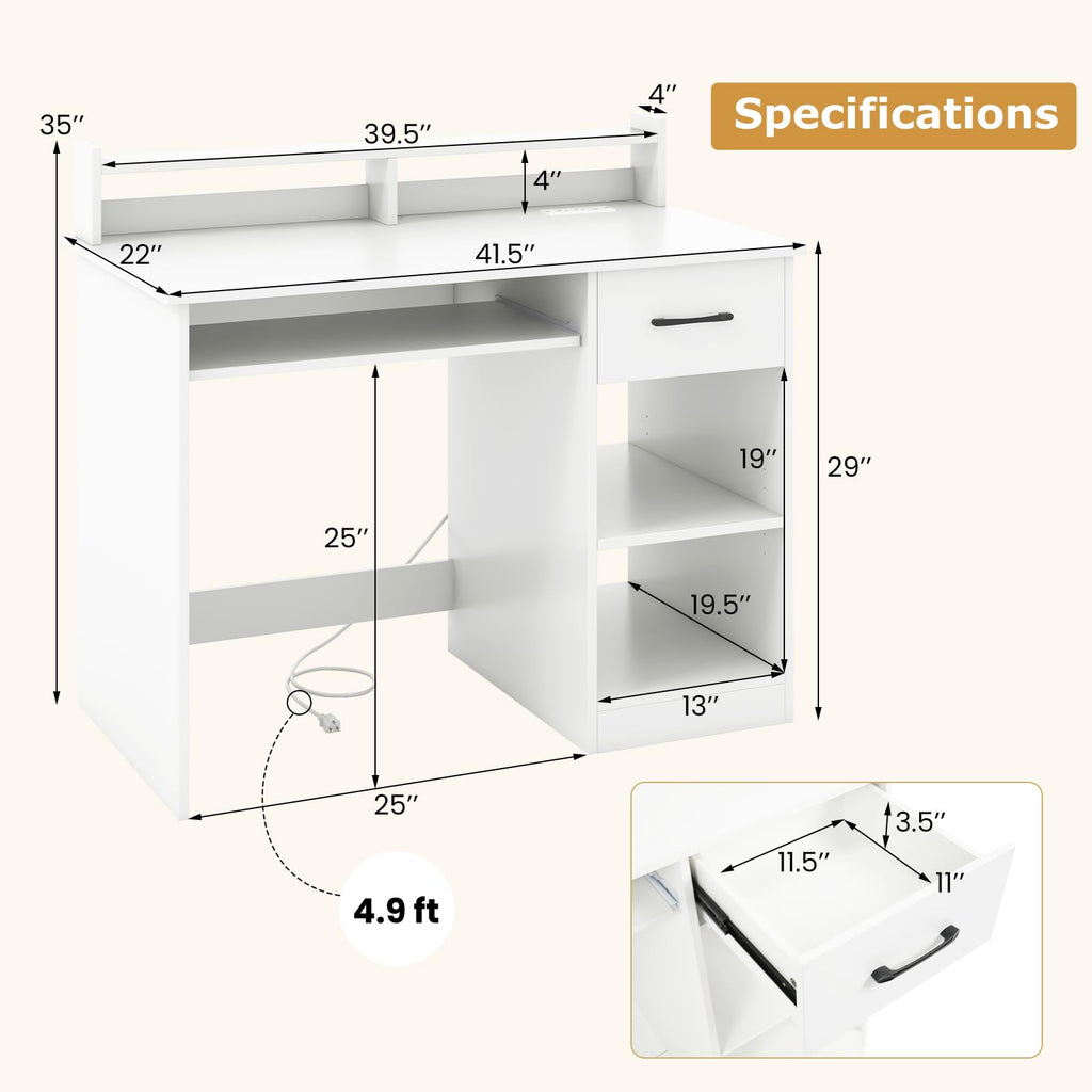 White Desk with Drawer and Keyboard Tray F803626