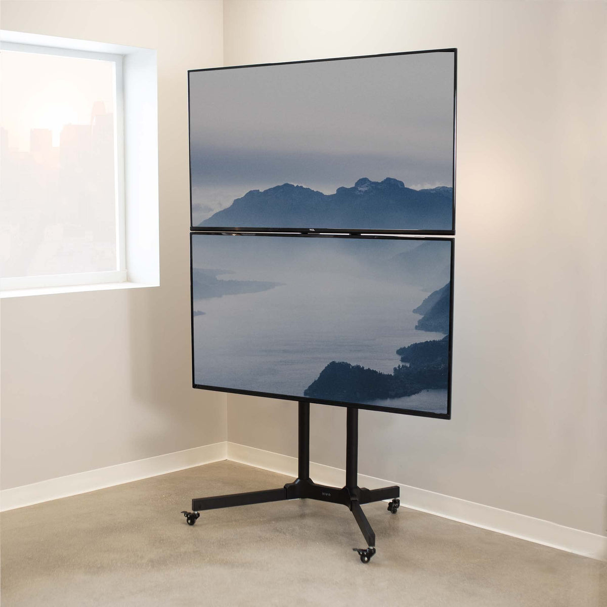 Mobile TV Cart for 32 to 65 inch Dual Screens, Rolling Stand with Locking Wheels, Black F77240