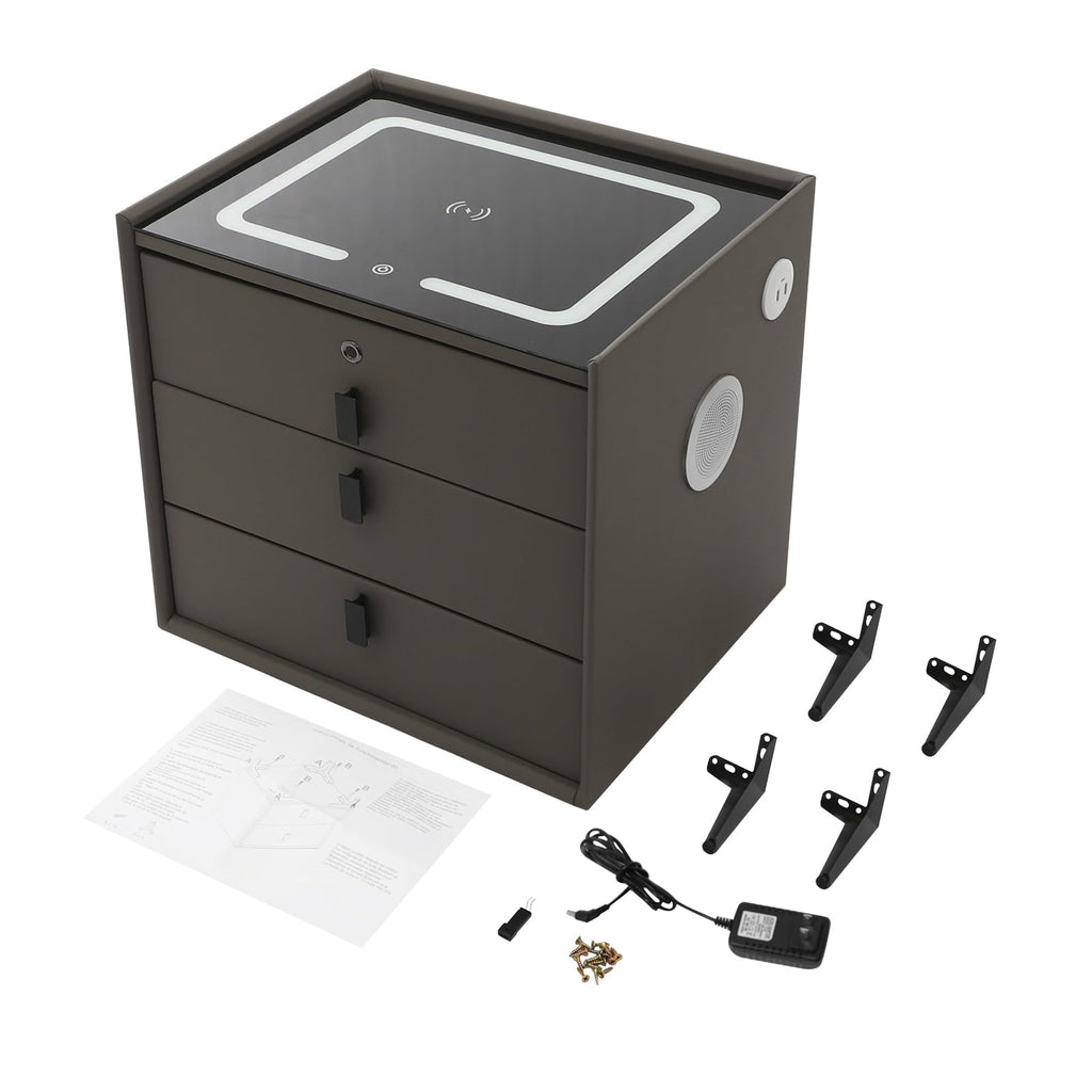 Dark Grey 3-Drawer Nightstand with Charging Station H988