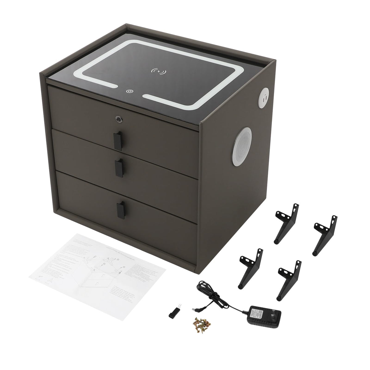 Dark Grey 3-Drawer Nightstand with Charging Station H988