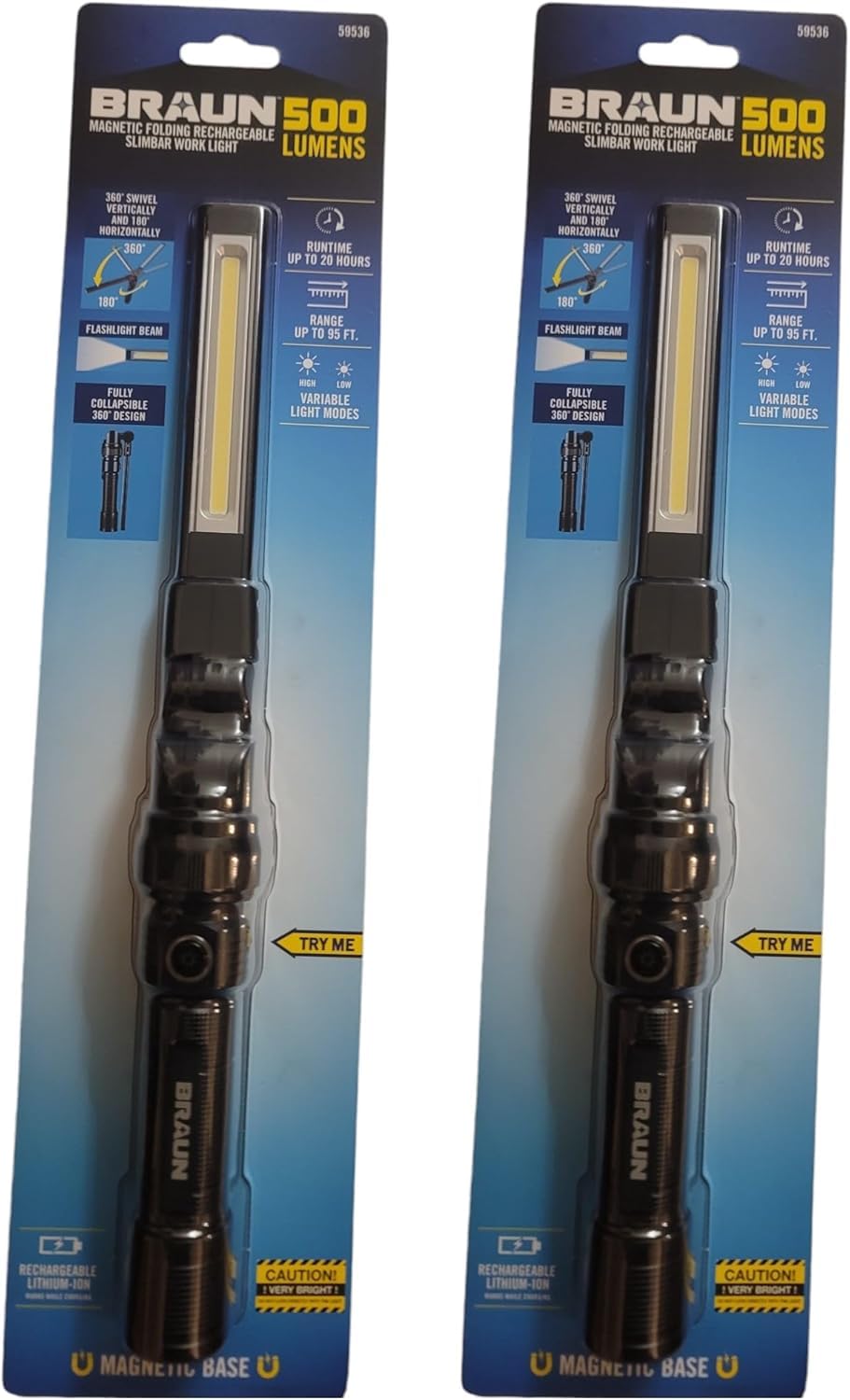 500 Lumen LED Rechargeable Magnetic Foldable Work Light 2 Pack B934000