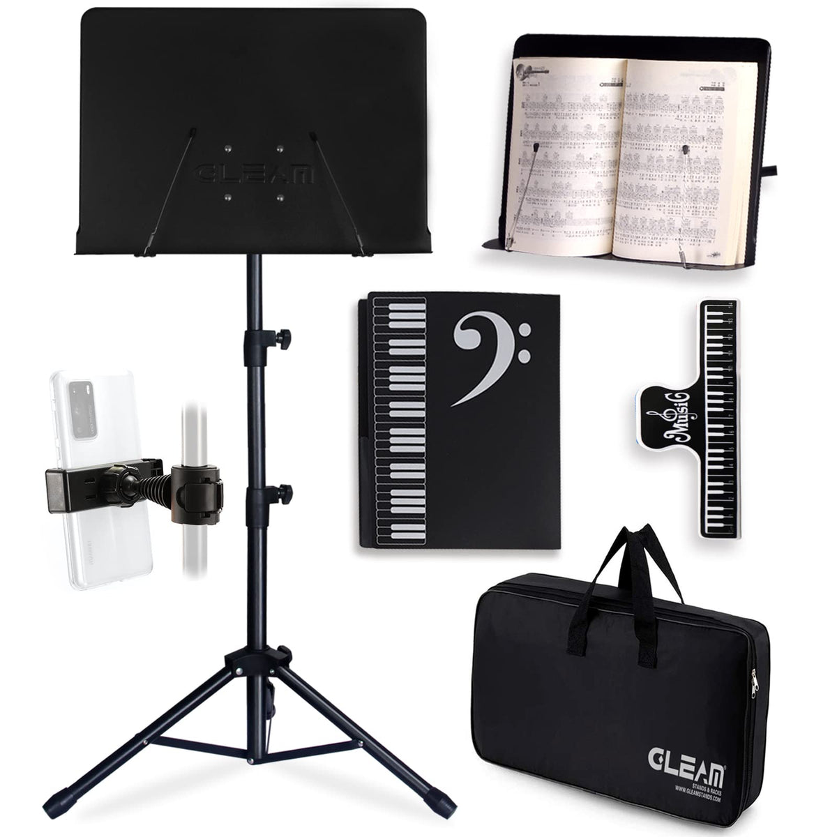 Black Metal Sheet Music Stand with Carrying Bag I6092