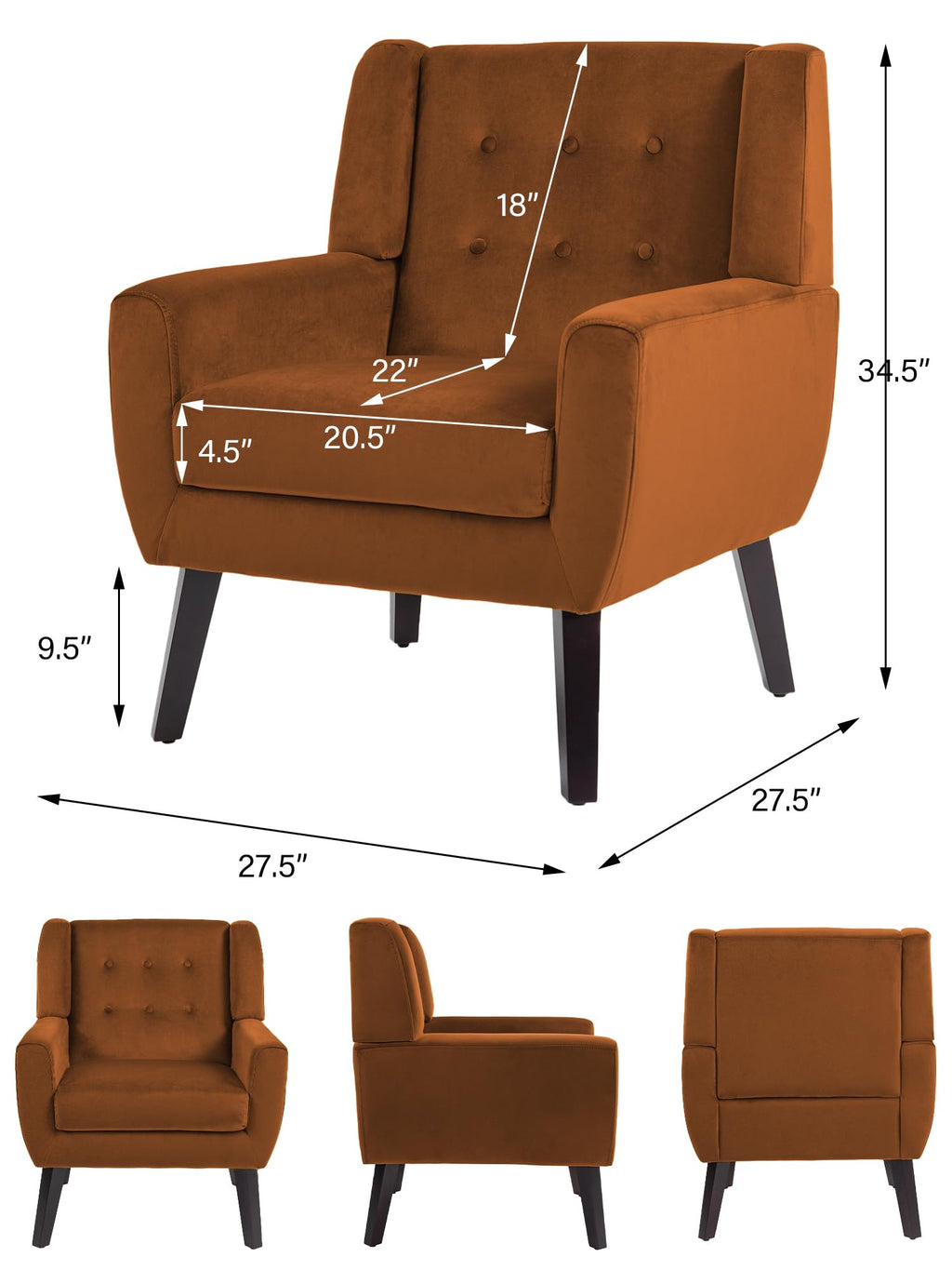 Accent Chairs Set of 2 Terracotta O643