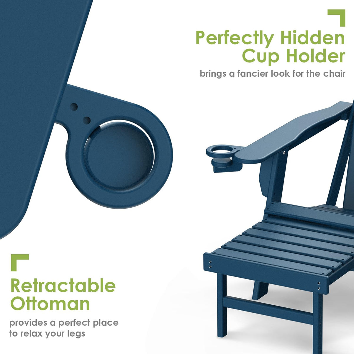 Blue Folding Adirondack Chairs with Ottoman Set of 6 P846153