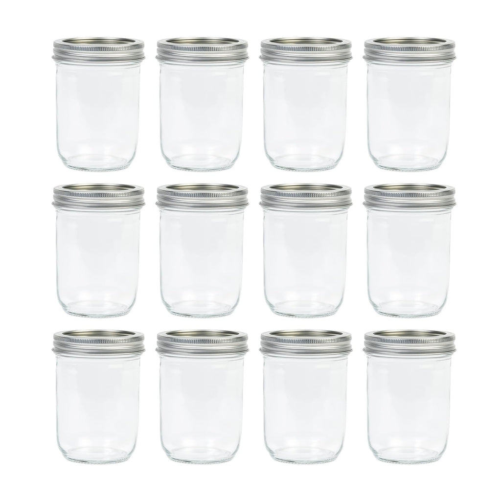 16 oz 12 Pack Wide Mouth Mason Jars with Airtight Lids T6095
