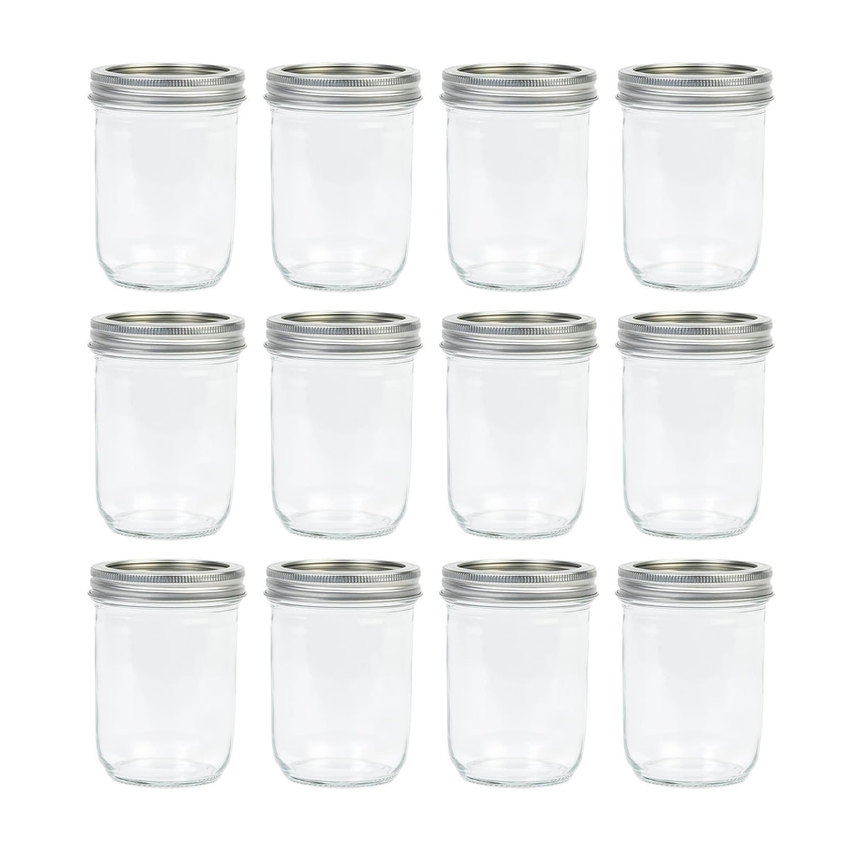 16 oz 12 Pack Wide Mouth Mason Jars with Airtight Lids T6095