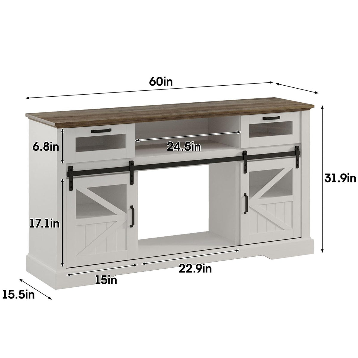 TV Stand with Storage Cabinet and Sliding Barn Doors G9217