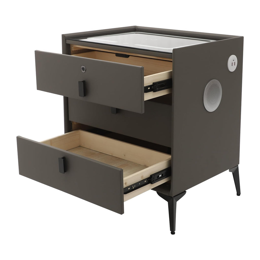 Dark Grey 3-Drawer Nightstand with Charging Station H988
