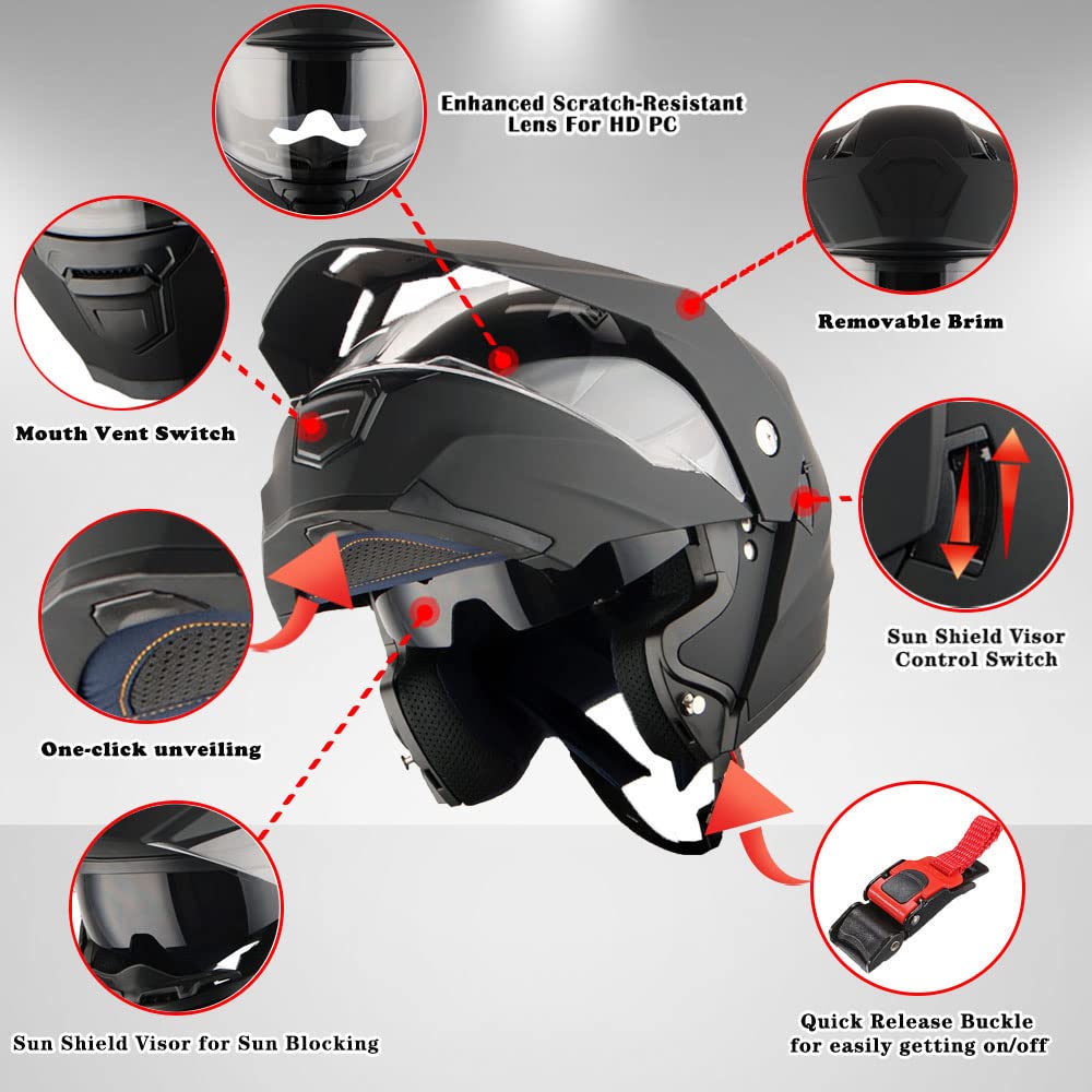 Motorcycle Modular Flip up Full Face Helmet Dual Visor Y56435
