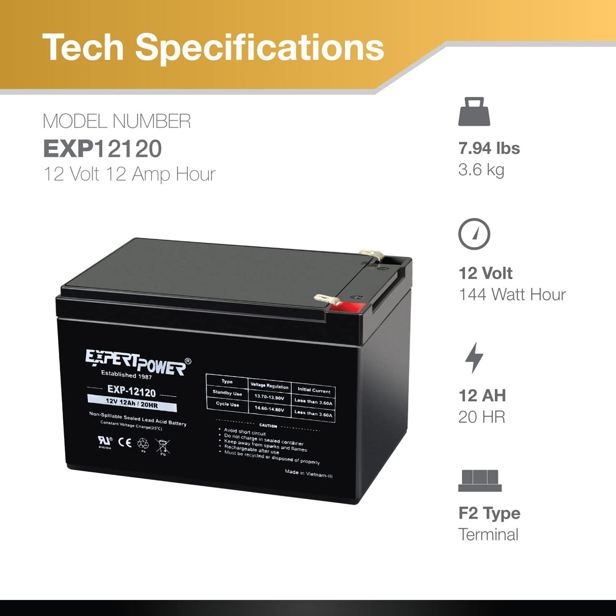 12V 12Ah Rechargeable Sealed Lead Acid AGM Battery with F2 Terminals Q85643