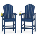 Tall Adirondack Chairs Set of 2, All-Weather Plastic with Cup Holders, Navy Blue A744
