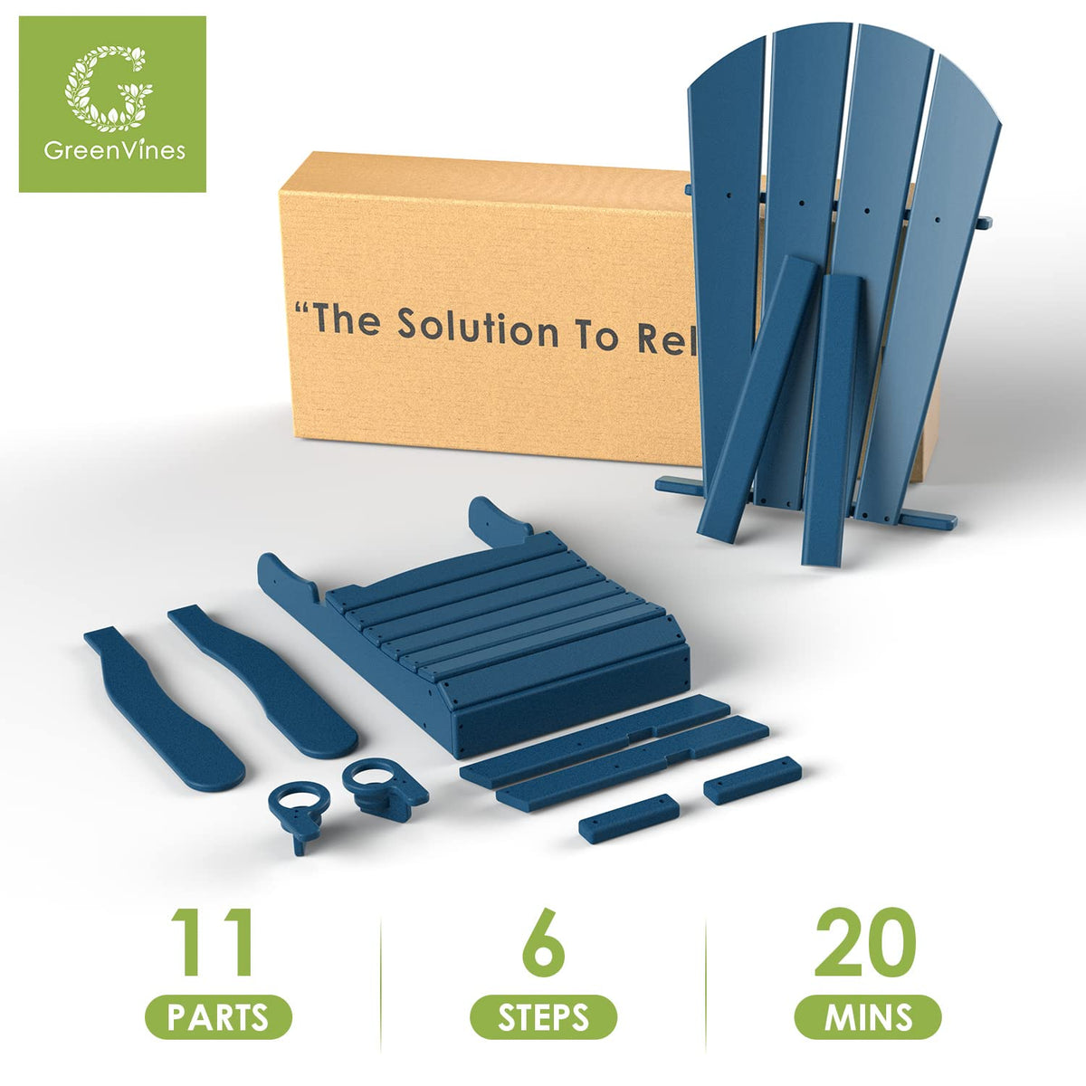 Blue Folding Adirondack Chairs with Ottoman Set of 6 P846153