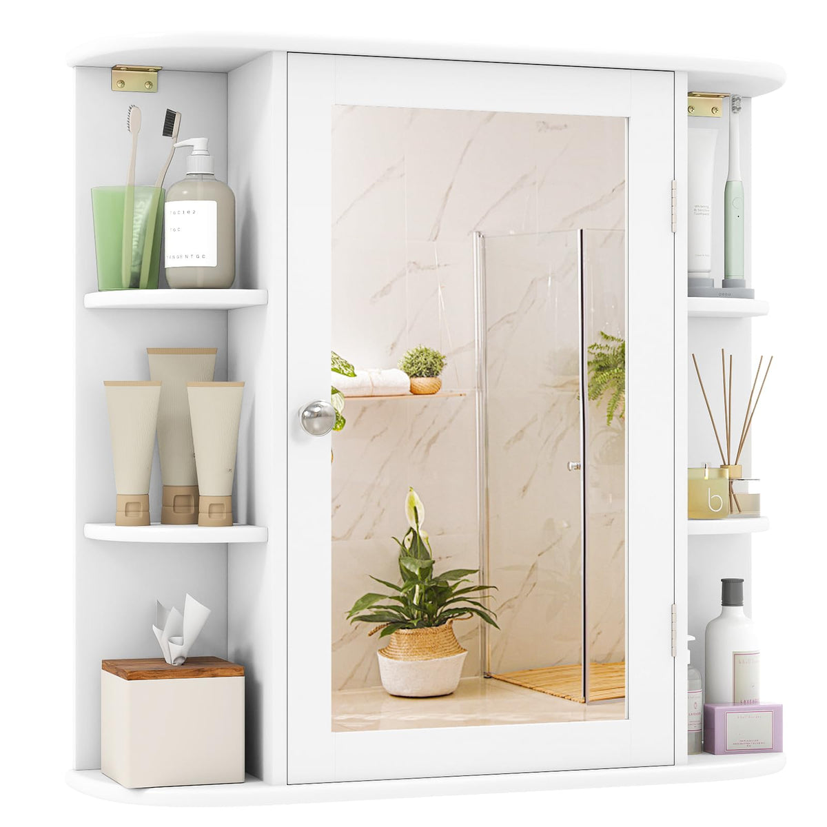 White Wall Mounted Medicine Cabinet with Mirror Z90814