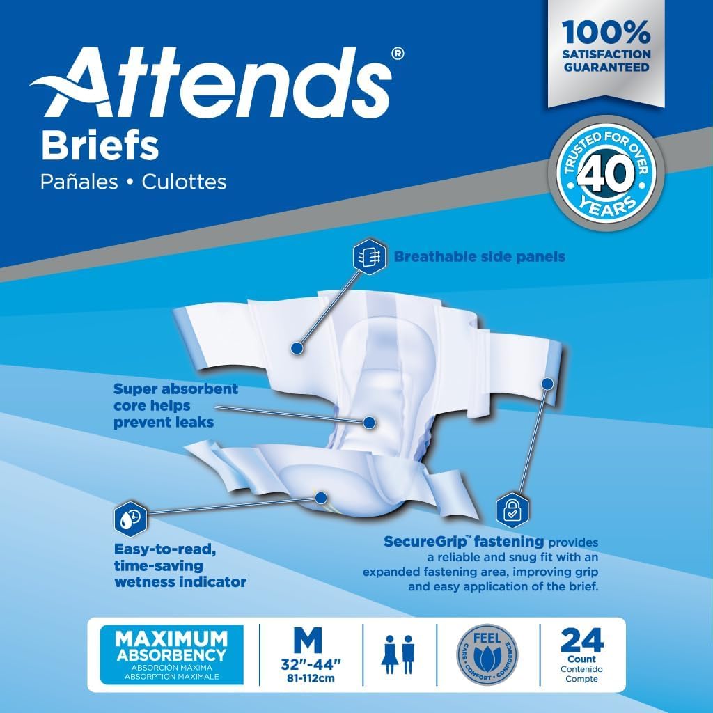 Adult Incontinence Briefs Medium Maximum Absorbency 24 Ct N4114