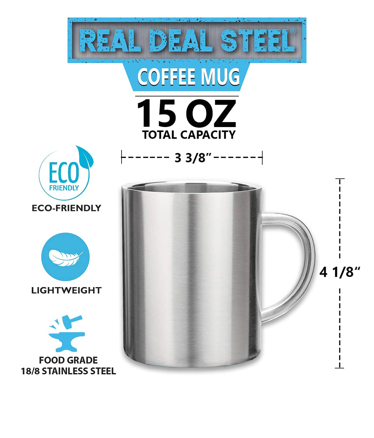 15 oz Double Wall Stainless Steel Insulated Mug Set of 2 F606