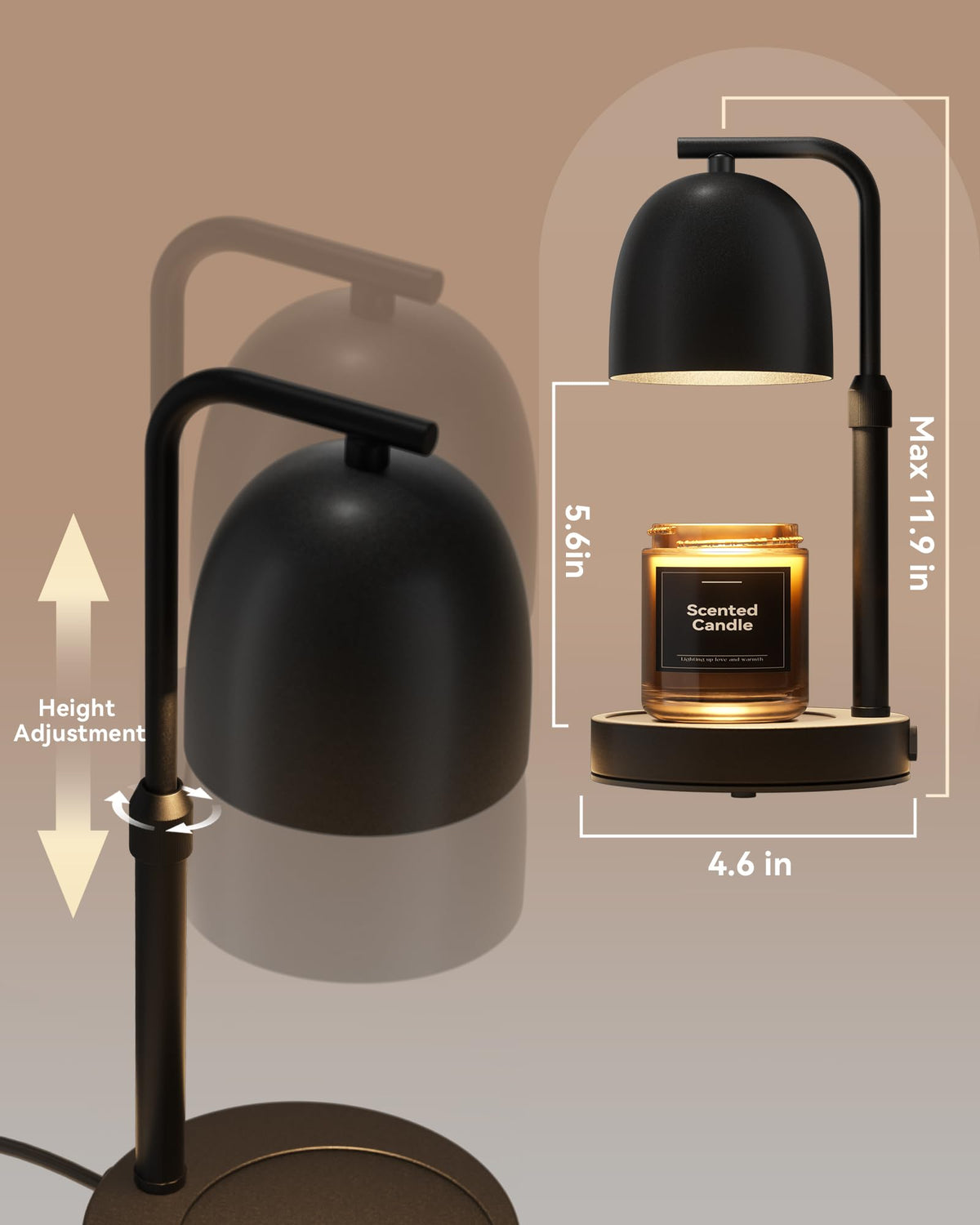 Black Adjustable Height Dimmable Candle Warmer Lamp with Timer U721809