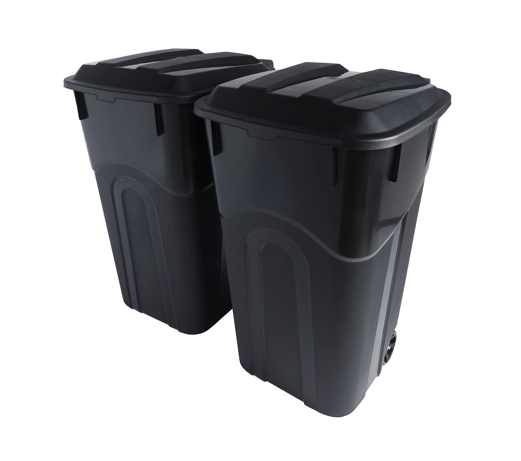 32 Gallon Black Wheeled Outdoor Garbage Can with Snap Lock Lid, 2 Pack H8481