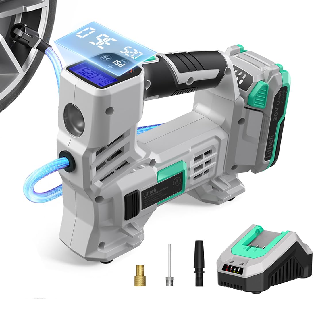 20V Cordless Tire Inflator Air Compressor with Digital Pressure Gauge O4515