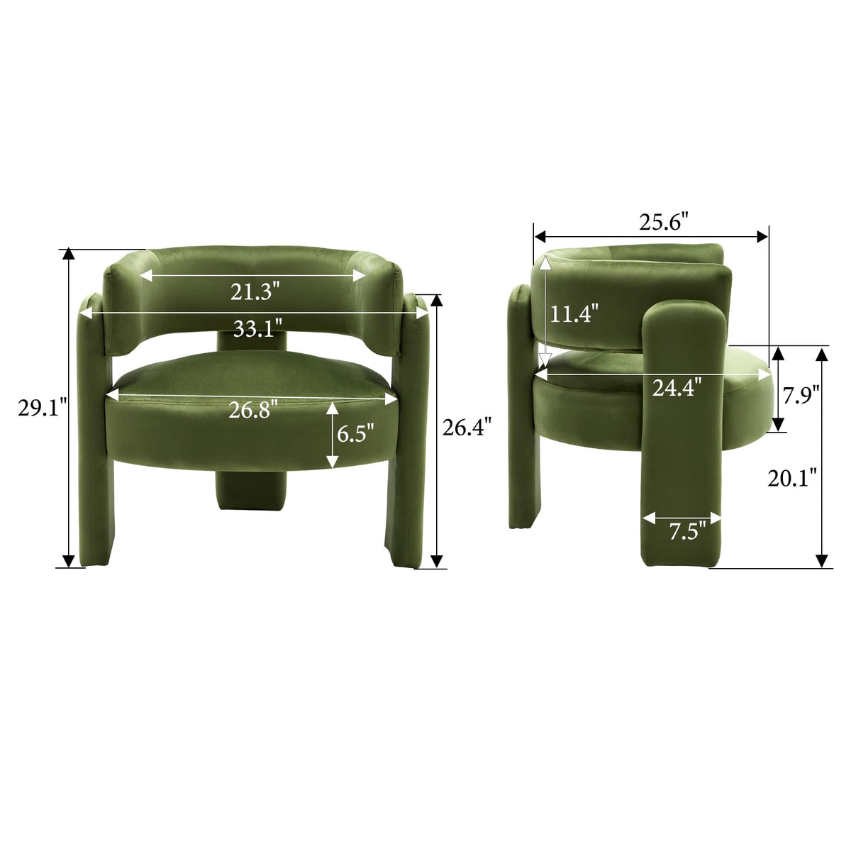 Set of 2 Green Upholstered Accent Chairs with Arms M58510