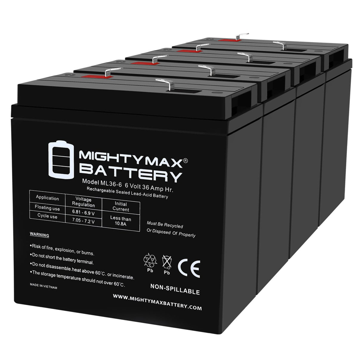 6V 36Ah AGM F2 Terminal Battery V857
