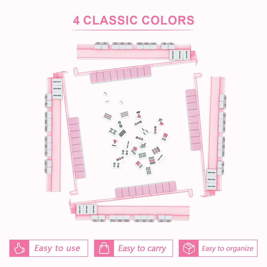 Clear Mahjong Racks with Pushers, 4-Pack Non-Slip Acrylic F220