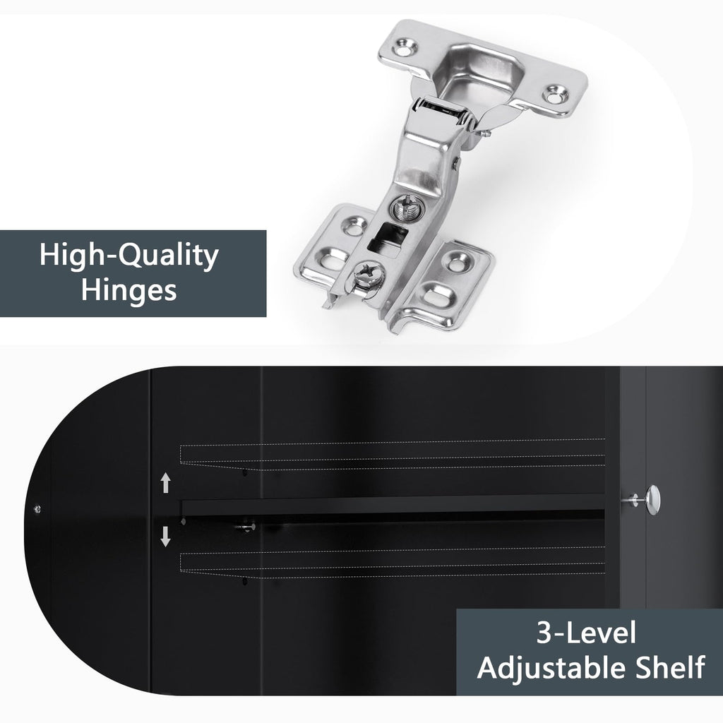 Over The Toilet Storage Cabinet with Adjustable Shelf and Double Door, Black B237679