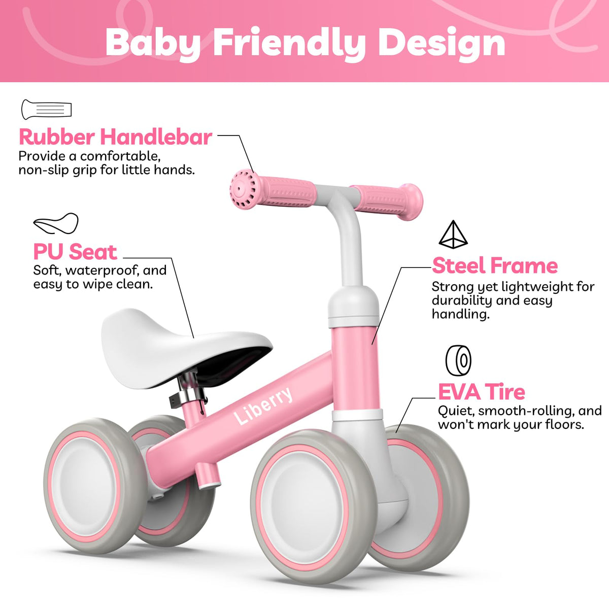 Pink Adjustable Baby Balance Bike L44023