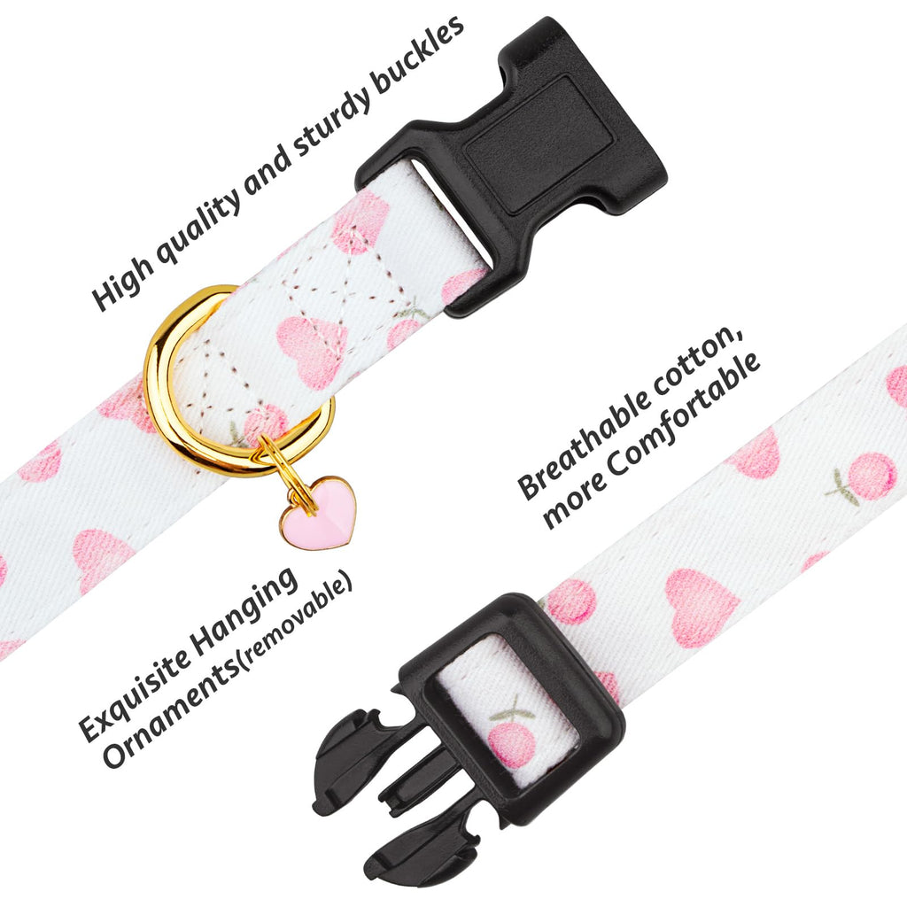 Cotton Dog Collar White and Pink Love Heart with Pendant F814967