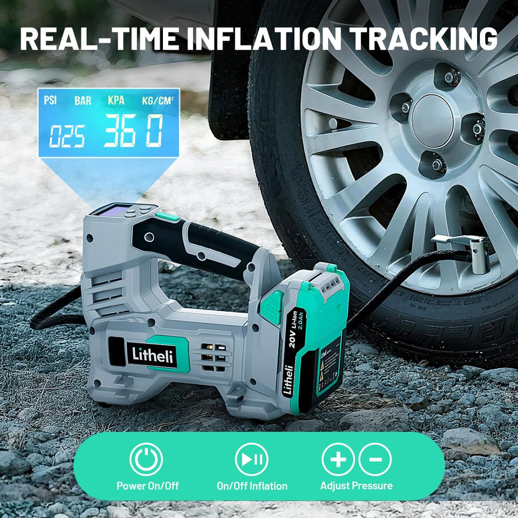 20V Cordless Tire Inflator Air Compressor with Digital Pressure Gauge O4515