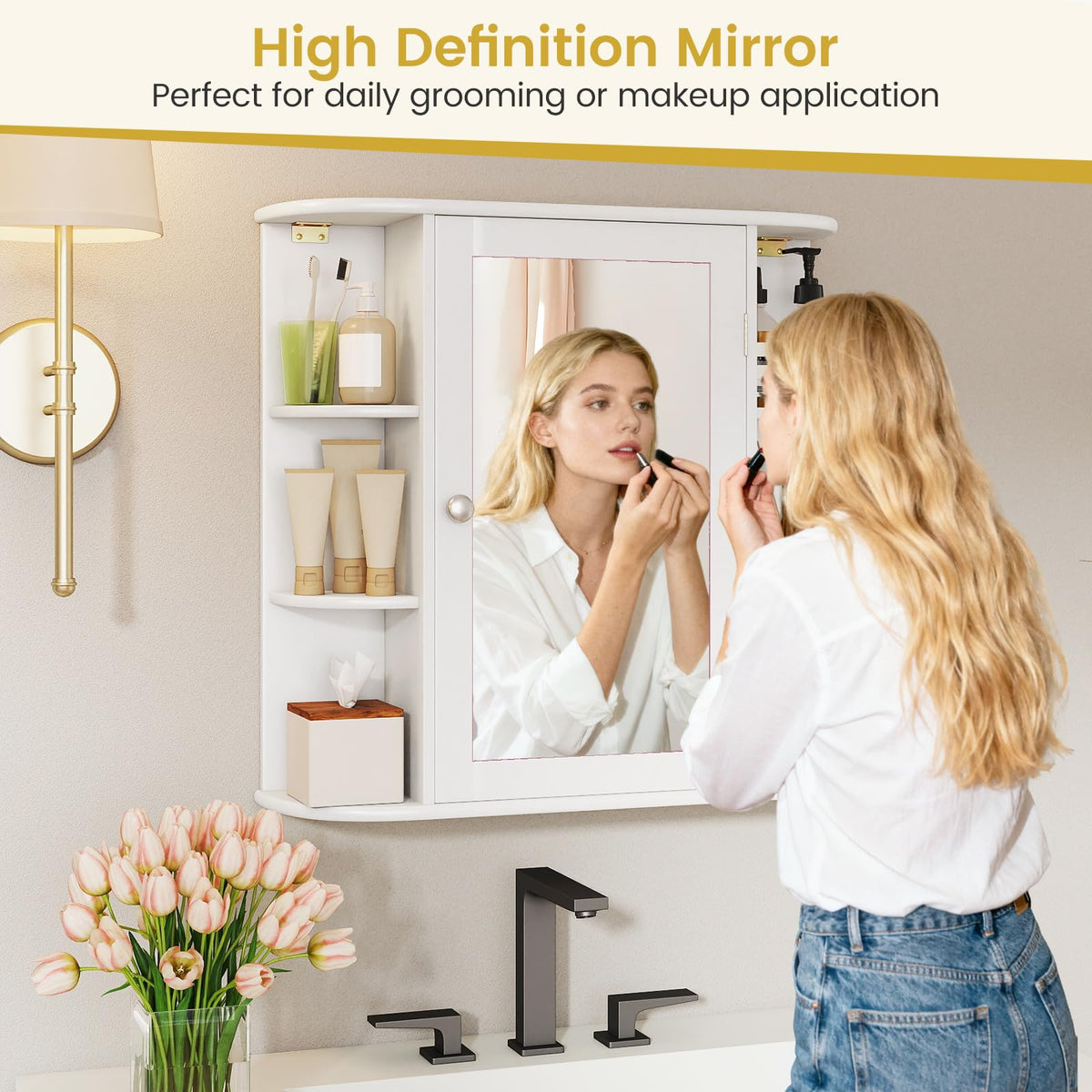 White Wall Mounted Medicine Cabinet with Mirror Z90814