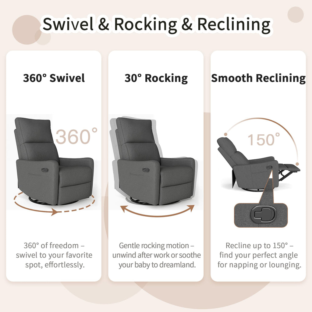 Light Brown Velvet Swivel Rocker Recliner Chair B55118