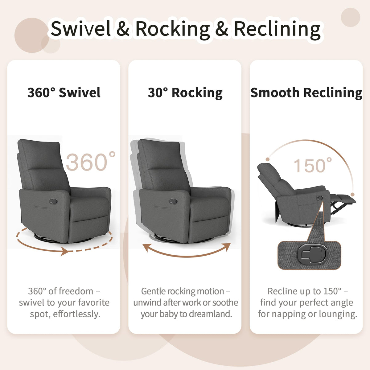 Light Brown Velvet Swivel Rocker Recliner Chair B55118