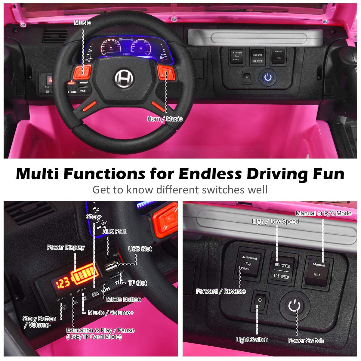 12V Battery Powered Ride on Truck with Remote Control, Pink Z849485