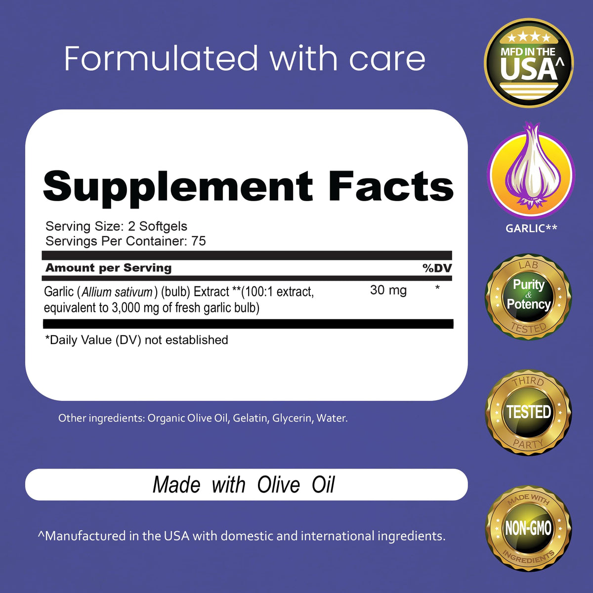 Odorless Garlic 100:1 Extract with Olive Oil 150 Softgels S177998