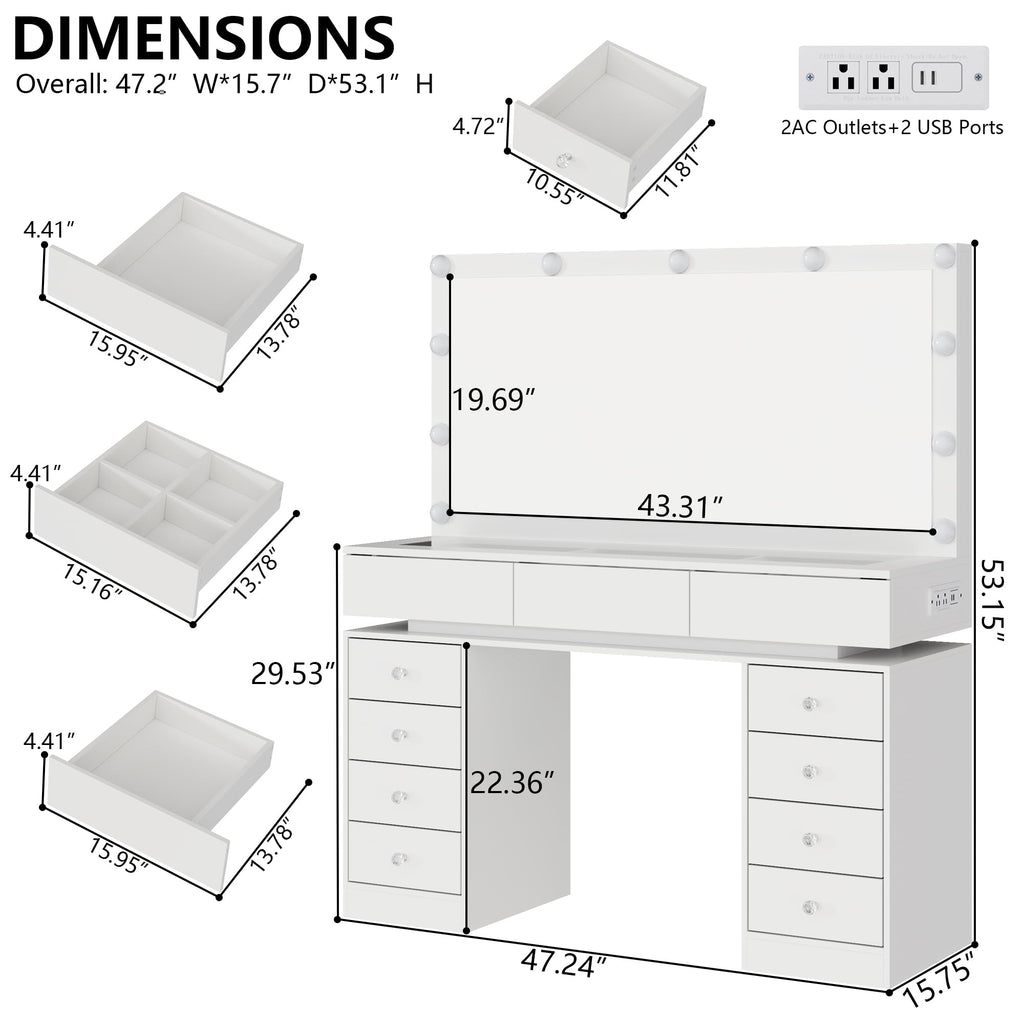 White Vanity Desk with Mirror and Lights X7722