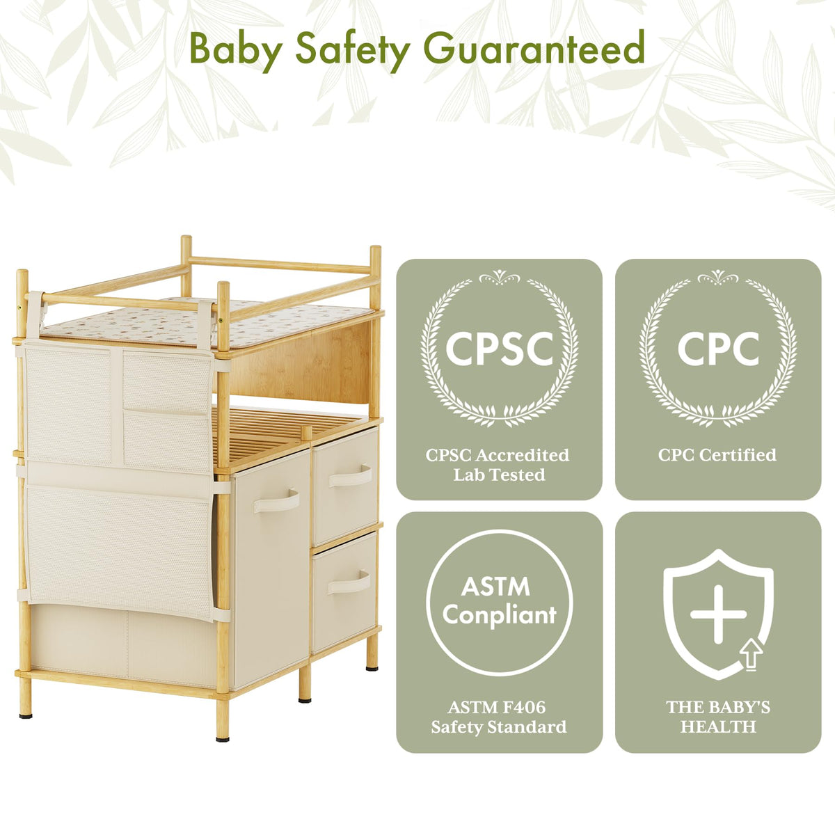 Bamboo Baby Changing Table with 3 Drawers G218